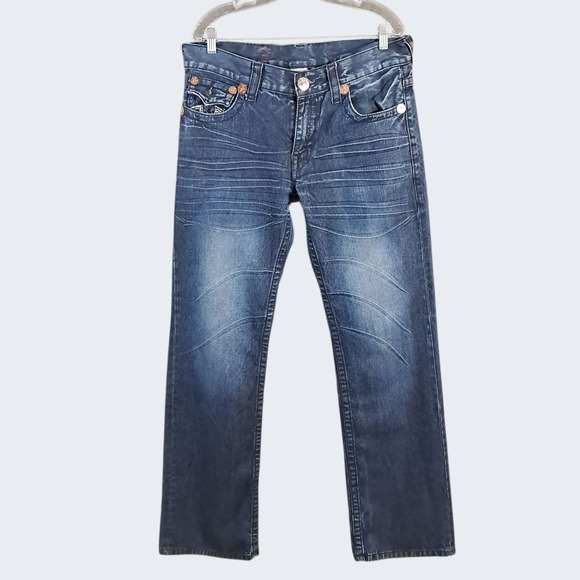 VTG‎ True Religion Jeans Men's Denim Billy Super T Thick Stitch Flap Y2K 34x35 - Picture 1 of 15
